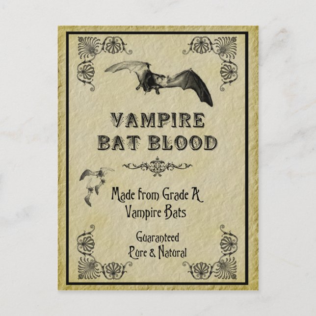 Vampire Bat Blood Halloween Rezept Card Postkarte (Vorderseite)