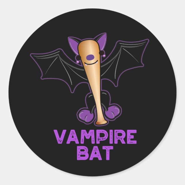 Vampire Bat Funny Baseball Pun Dark BG Runder Aufkleber (Vorderseite)