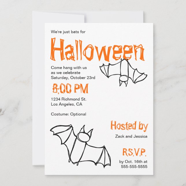 Vampire Bat Halloween Party Invitation (Devant)