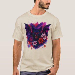 Vampire Bat Neon Halloween Art T-Shirt