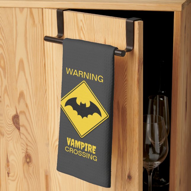 Vampire Bat Warnung Halloween Geschirrtuch (Drittel gefaltet)