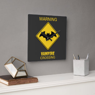 Vampire Bat Warnung Halloween Quadratische Wanduhr