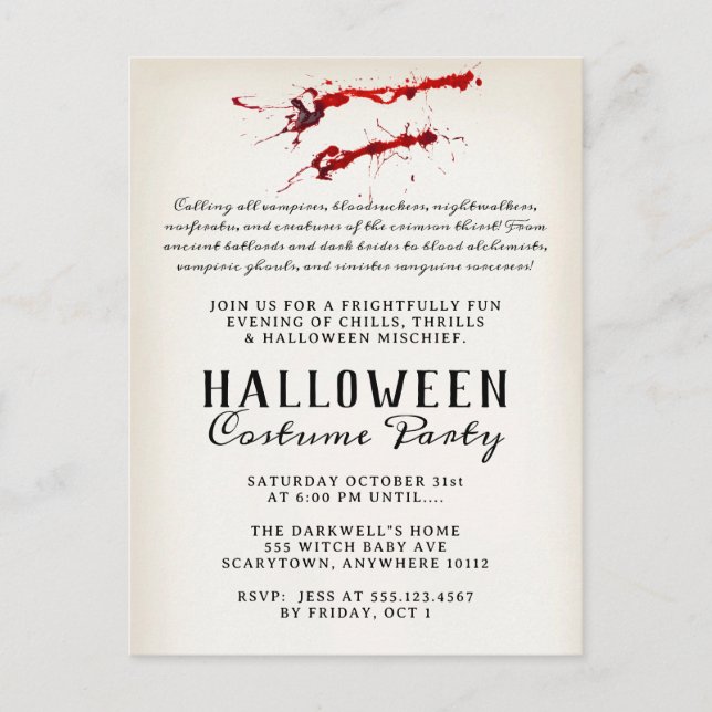 Vampire Blood Halloween-Party Feiertagspostkarte (Vorderseite)