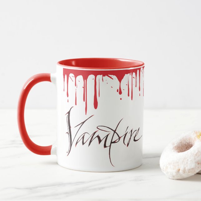 Vampire Blood Morning Coffee Halloween Buchstaben Tasse (Mit Donut)