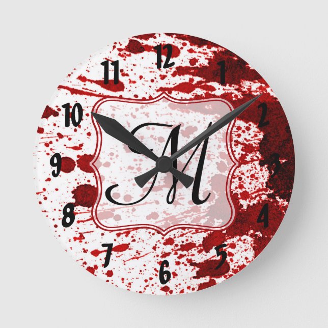 Vampire Blopping Monogram Initial Wall Clock Runde Wanduhr (Vorderseite)