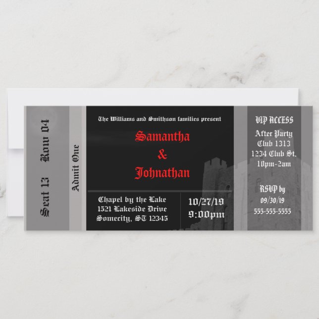 Vampire Castle Goth Wedding Ticket Einladungen (Vorderseite)