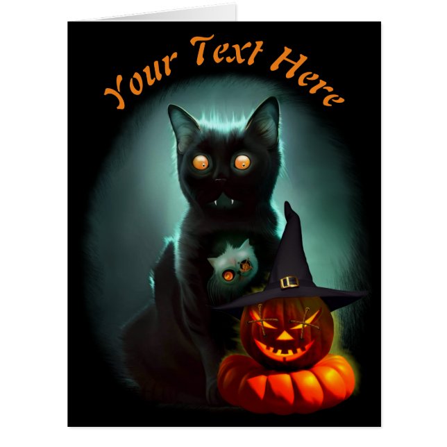 Vampire Cat and Wizard Pumpkin Halloween Surreal (Vorderseite)