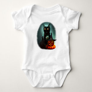 Vampire Cat and Wizard Pumpkin Halloween Surreal Baby Strampler
