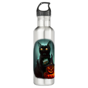 Vampire Cat and Wizard Pumpkin Halloween Surreal Edelstahlflasche