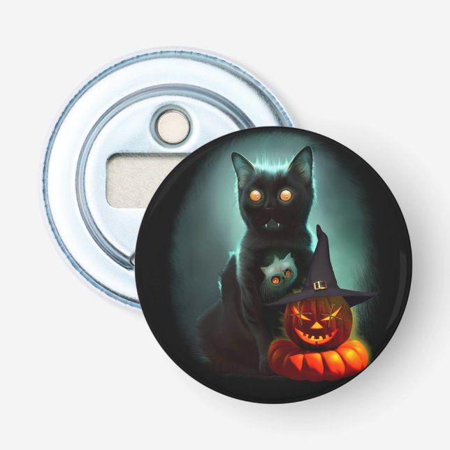 Vampire Cat and Wizard Pumpkin Halloween Surreal Flaschenöffner (Vorderseite)