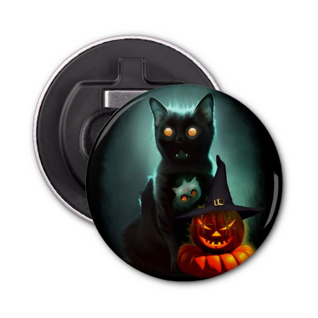 Vampire Cat and Wizard Pumpkin Halloween Surreal Flaschenöffner (Vorderseite)