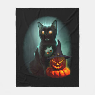 Vampire Cat and Wizard Pumpkin Halloween Surreal Fleecedecke