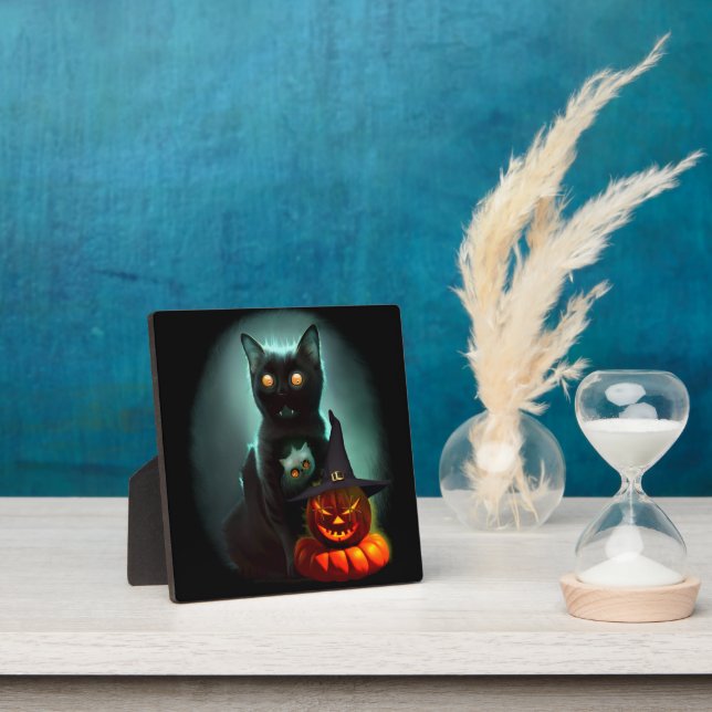 Vampire Cat and Wizard Pumpkin Halloween Surreal Fotoplatte (InSitu)