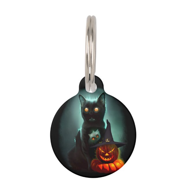 Vampire Cat and Wizard Pumpkin Halloween Surreal Haustiermarke (Vorderseite)