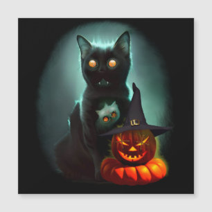 Vampire Cat and Wizard Pumpkin Halloween Surreal Magnetkarte