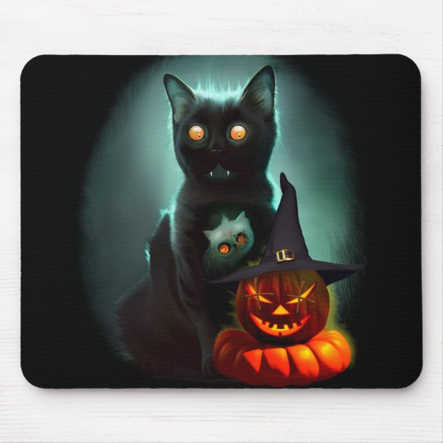 Vampire Cat and Wizard Pumpkin Halloween Surreal Mousepad (Vorne)