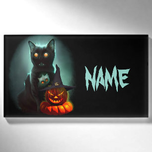 Vampire Cat and Wizard Pumpkin Halloween Surreal Namenschild