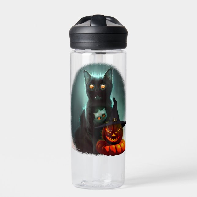Vampire Cat and Wizard Pumpkin Halloween Surreal Trinkflasche (Vorderseite)