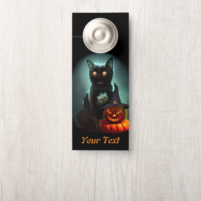 Vampire Cat and Wizard Pumpkin Halloween Surreal Türanhänger (Auf Knauf)