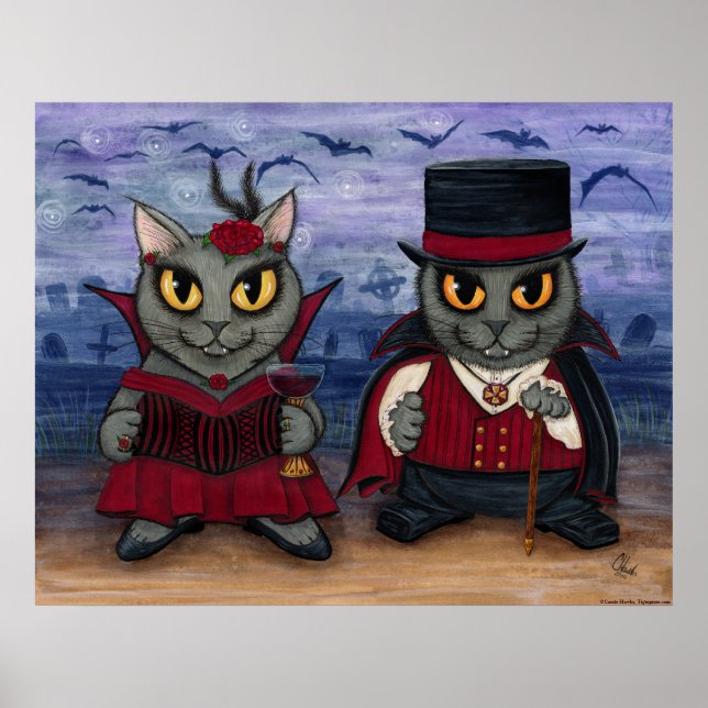 Vampire Cat Couple Gothic Friedhof Fantasy Art Pri Poster (Vorne)