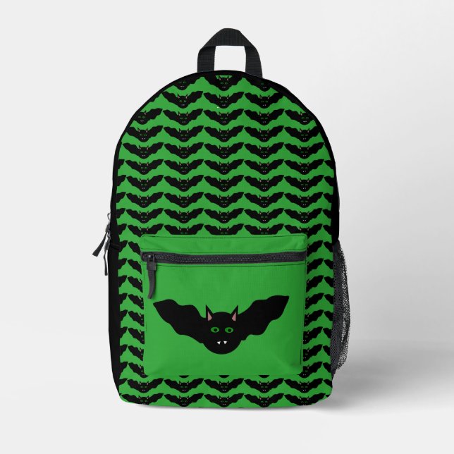 Vampire Cat Faced Bat Halloween Bedruckter Rucksack (Vorderseite)
