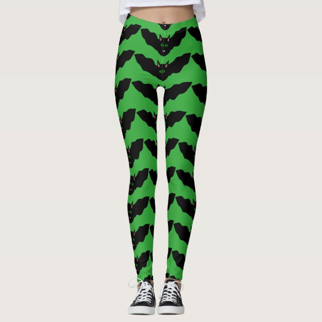 Vampire Cat Faced Bat Halloween Leggings (Vorderseite)