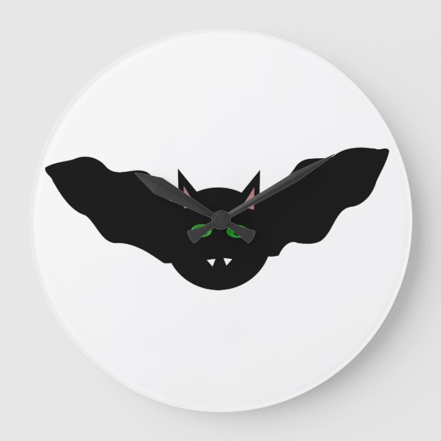 Vampire Cat Faced Bat Halloween Wall Clock Große Wanduhr (Vorderseite)