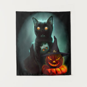 Vampire Cat und Wizard Pumpkin Halloween Surreal A Wandteppich