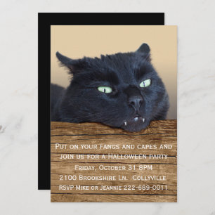 Vampire Chat noir Halloween Party Invitation