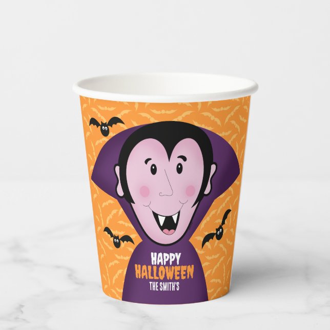 Vampire Dracula Bats Kinder Niedlich glückliches H Pappbecher (Rückseite)