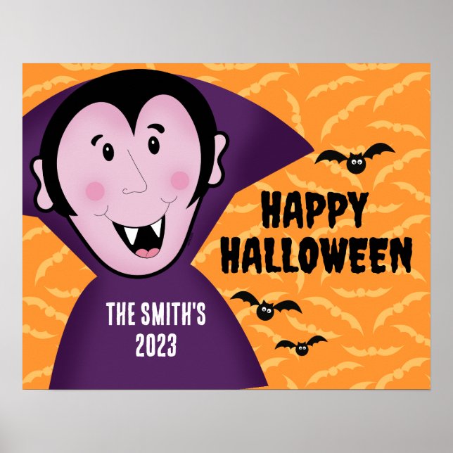 Vampire Dracula Bats Kinder Niedlich glückliches H Poster (Vorne)
