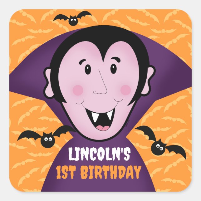 Vampire Dracula Bats Kinder Niedlich glückliches H Quadratischer Aufkleber (Vorderseite)