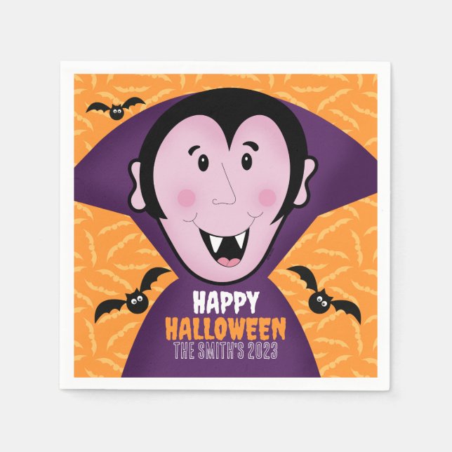 Vampire Dracula Bats Kinder Niedlich glückliches H Serviette (Vorderseite)