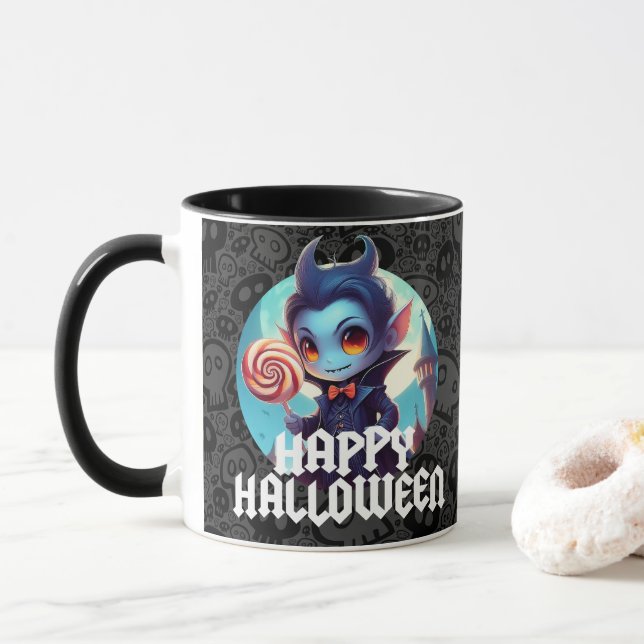 Vampire Eating Candy Happy Halloween Tasse (Mit Donut)