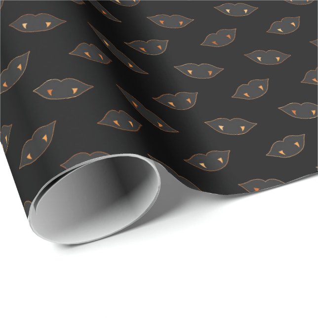 Vampire Fangs Copper Black Halloween Pattern Geschenkpapier (Rolleneckpunkt)
