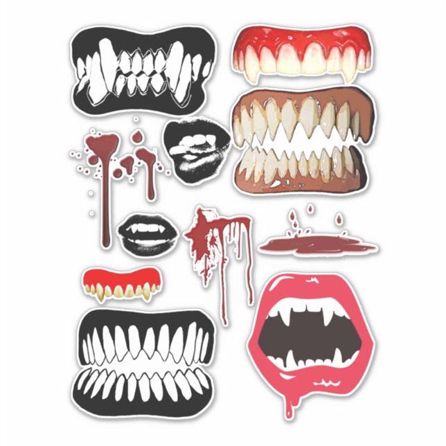 Vampire Fangs Teeth Halloween Horror art Aufkleber (Vorderseite)