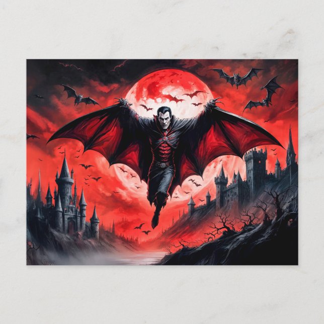 Vampire Flug über Spuk Schloss Postkarte (Vorderseite)