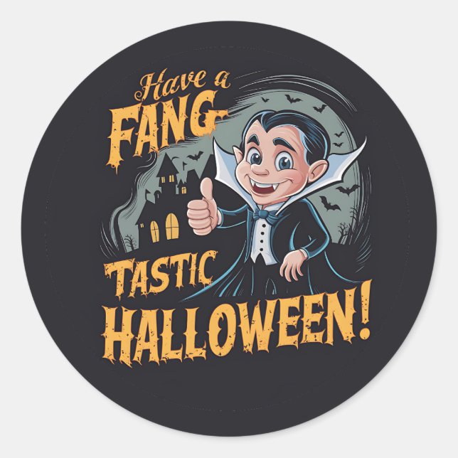 Vampire Funny haben ein Fang-Tastic Halloween Runder Aufkleber (Vorderseite)