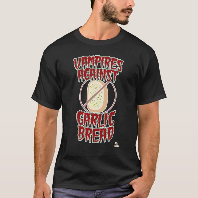 Vampire gegen Knoblauchbrot Halloween Design Spaß T-Shirt (Vorderseite)