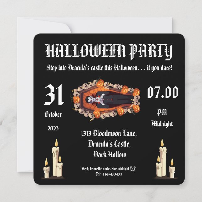 Vampire 🖤 halloween party - Black Invitation card (Devant)