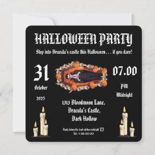Vampire 🖤 halloween party - Black Invitation card
