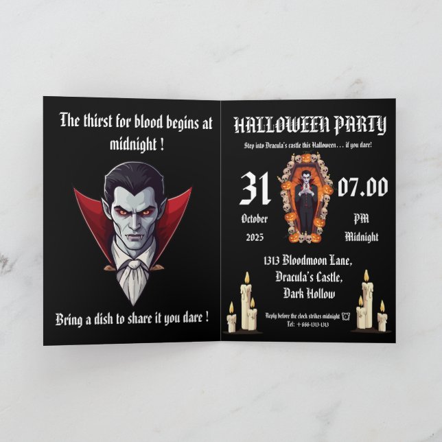 Vampire 🖤 Halloween-Party - Schwarze Einladungska Einladung (Innenseite)
