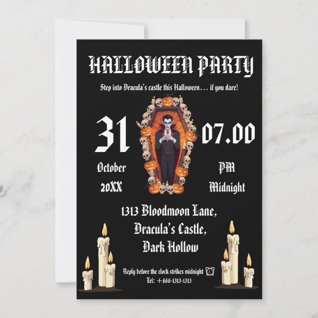 Vampire Halloween-Party - Schwarze Einladungskarte (Vorderseite)