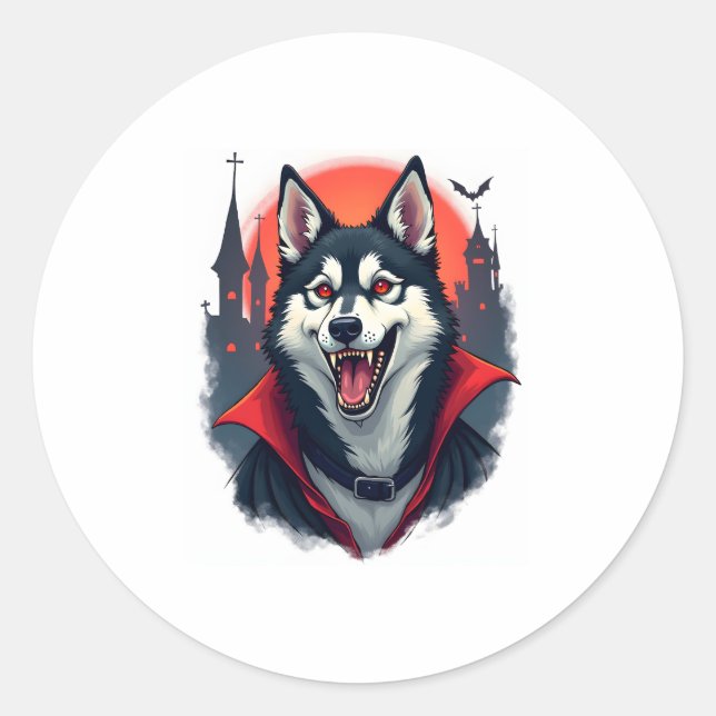Vampire Husky Bite Runder Aufkleber (Vorderseite)