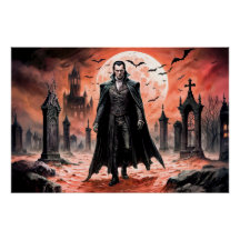 Vampire in Moonlit Graveyard