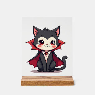 Vampire Katze � Süßes Halloween Haustier Shirt Acrylschild