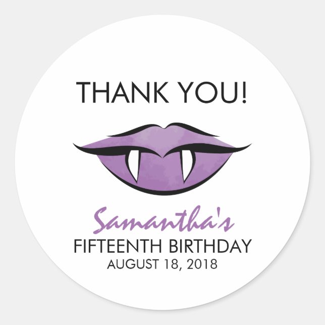 Vampire Lèvres Goth Merci Stickers Anniversaire (Devant)