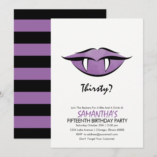 Vampire Lips Geburtstagsparty Einladungskarte (Vorne/Hinten)