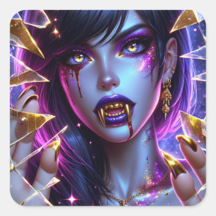 Vampire mit Gold Fangs Ai Art Quadratischer Aufkleber