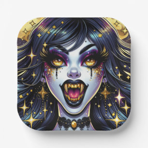 Vampire mit Goldfangs Vollmond-Halloween-Party Pappteller